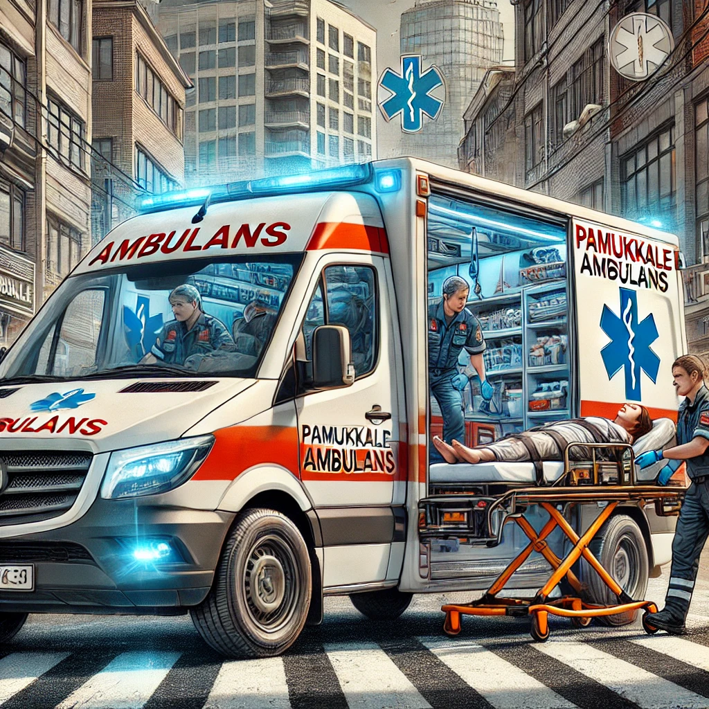 DALL·E 2024-06-27 15.05.01 – A detailed illustration of an emergency medical response scenario in an urban setting. The image features a modern, well-equipped ambulance with the l